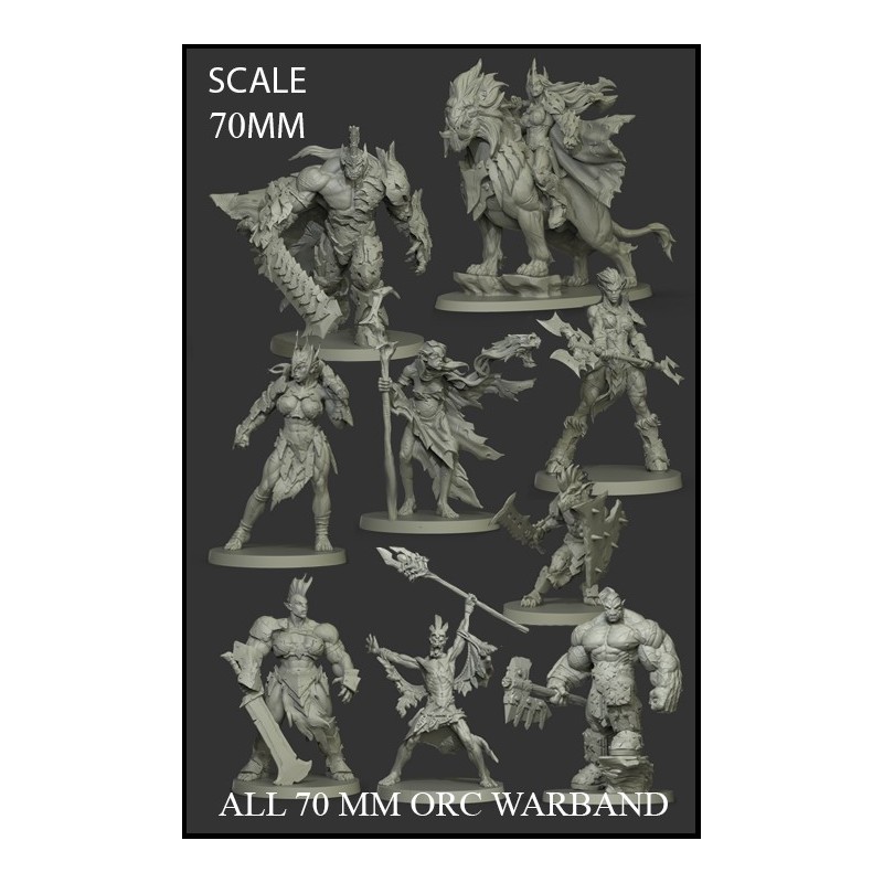 All 70 MM Miniatures Orc Warband - 9 miniatures