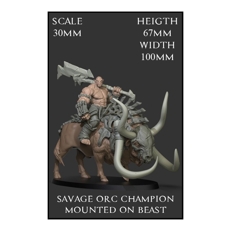 "Savage Orc Champion Mounted on Beast" 30mm Scale - 1 miniatura