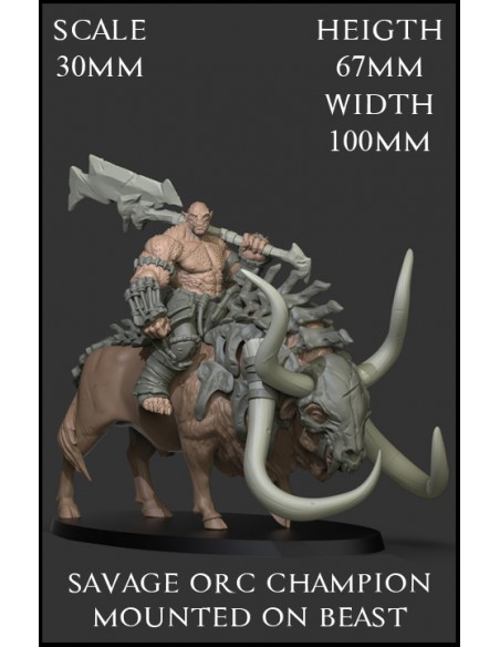 "Savage Orc Champion Mounted on Beast" 30mm Scale - 1 miniature